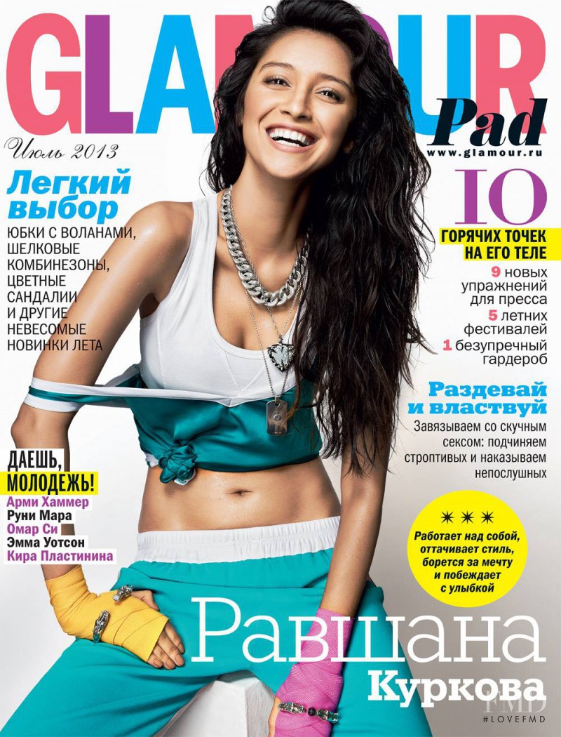 Ravshana Kurkova featured on the Glamour Russia cover from July 2013