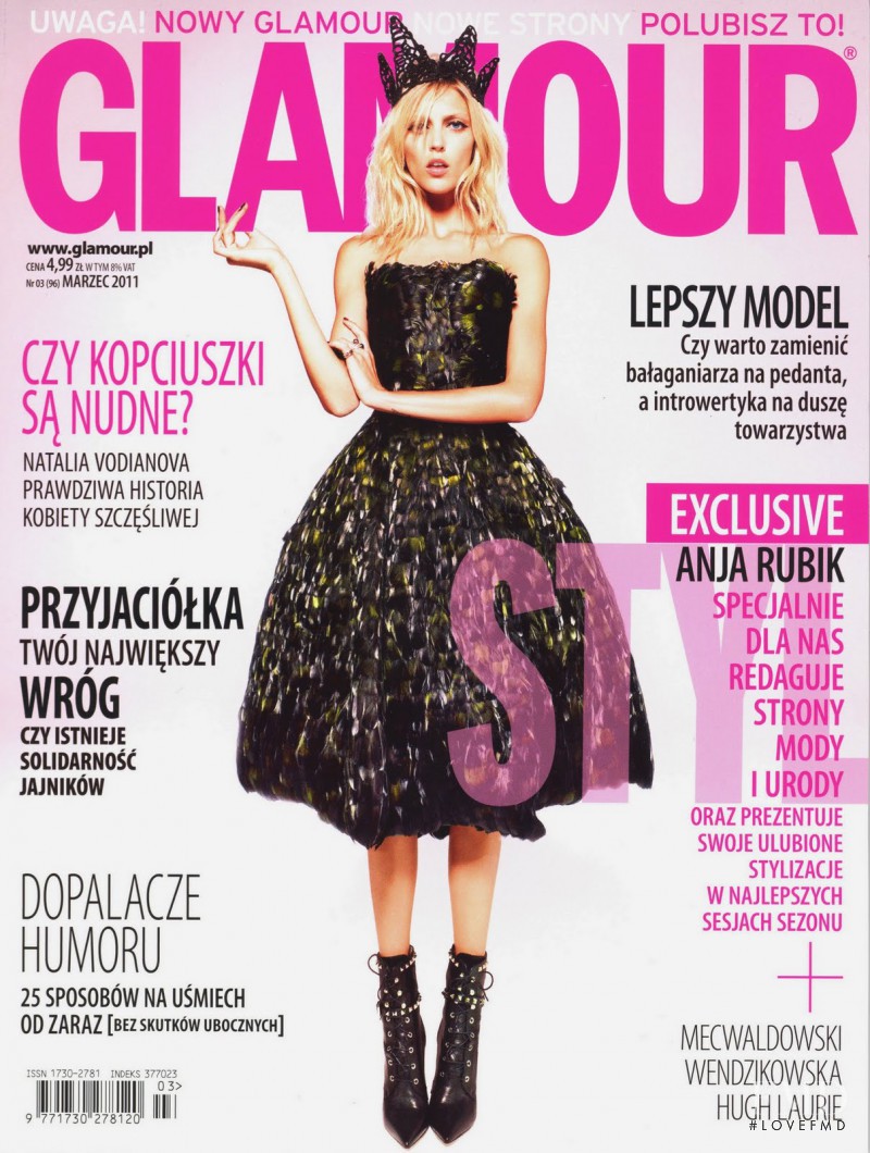 Anja Rubik featured on the Glamour Poland cover from March 2011