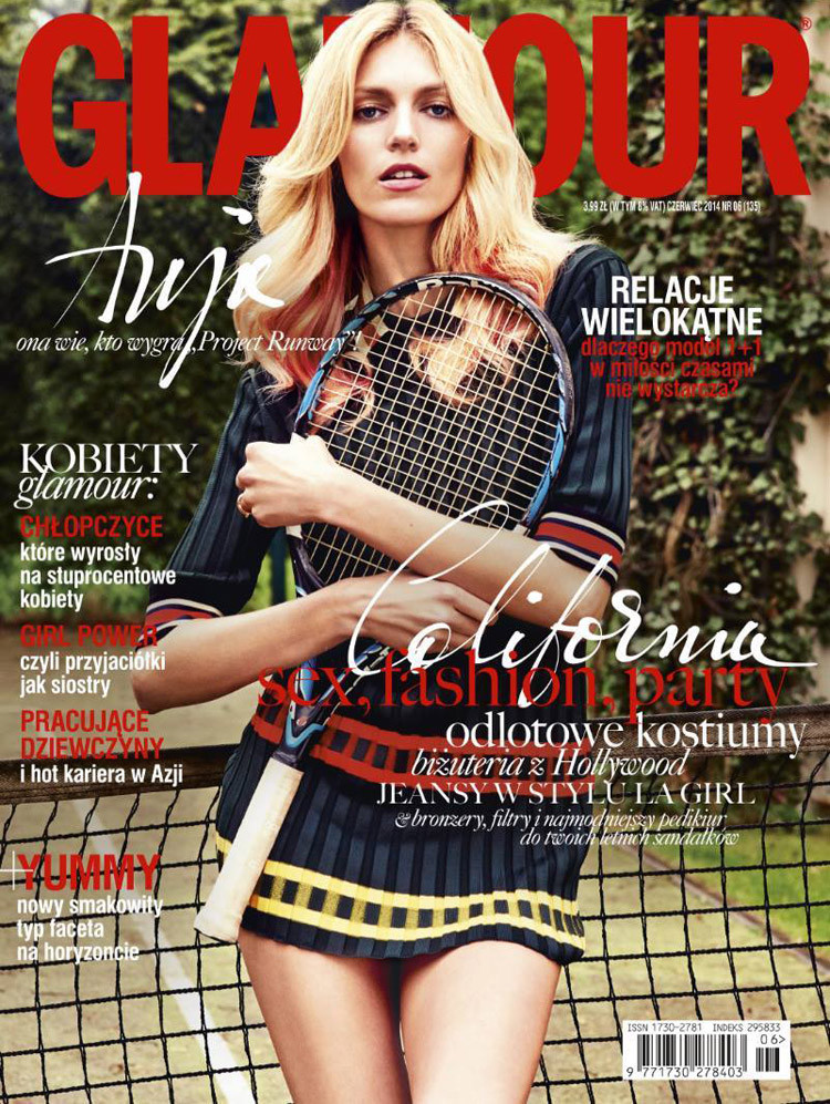 Anja Rubik featured on the Glamour Poland cover from June 2014