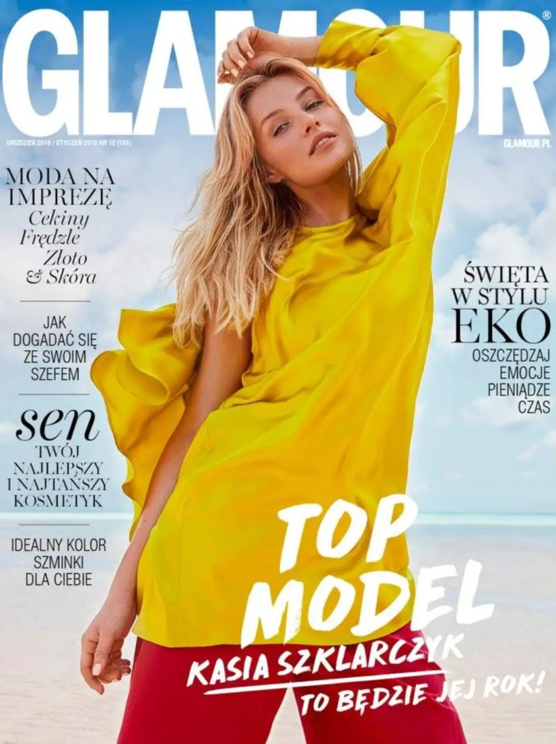 Kasia Szklarczyk featured on the Glamour Poland cover from December 2018