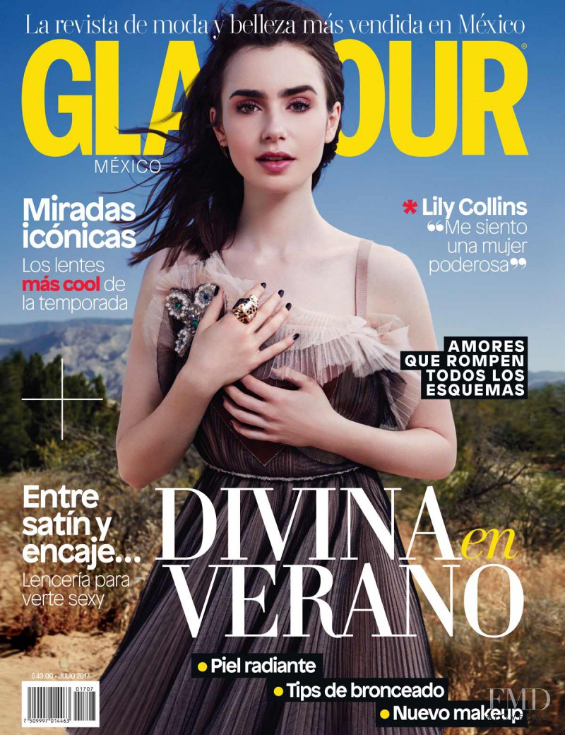 Lily Collins featured on the Glamour Mexico cover from July 2017