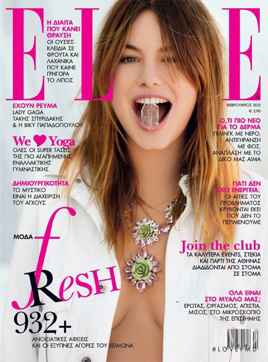 Camille Rowe featured on the Elle Greece cover from February 2012