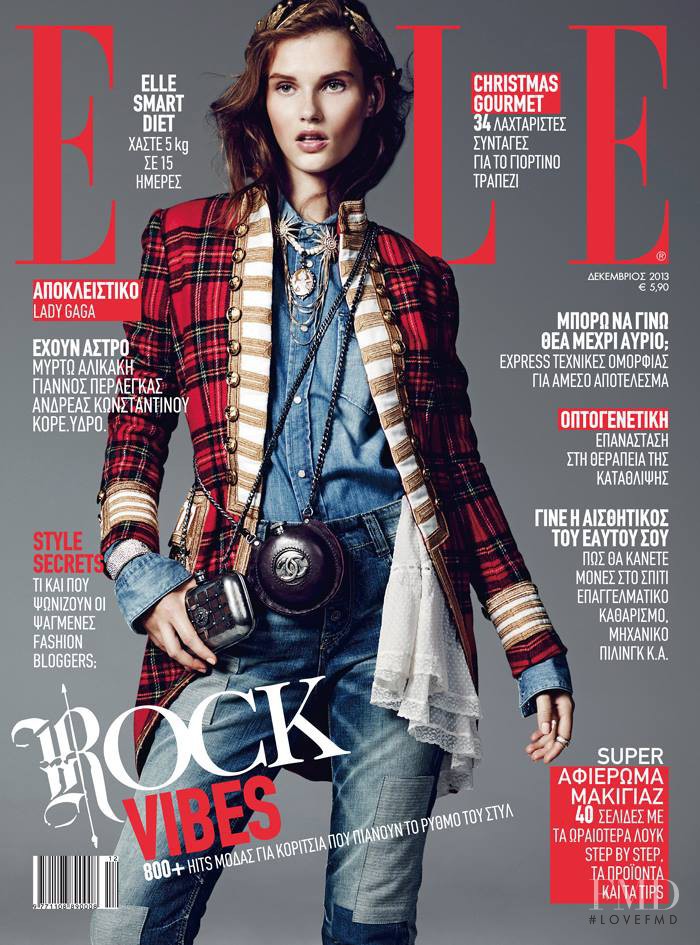 Giedre Dukauskaite featured on the Elle Greece cover from December 2013