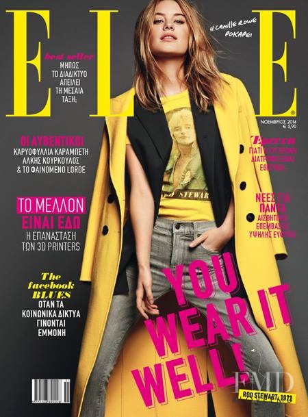 Camille Rowe featured on the Elle Greece cover from November 2014