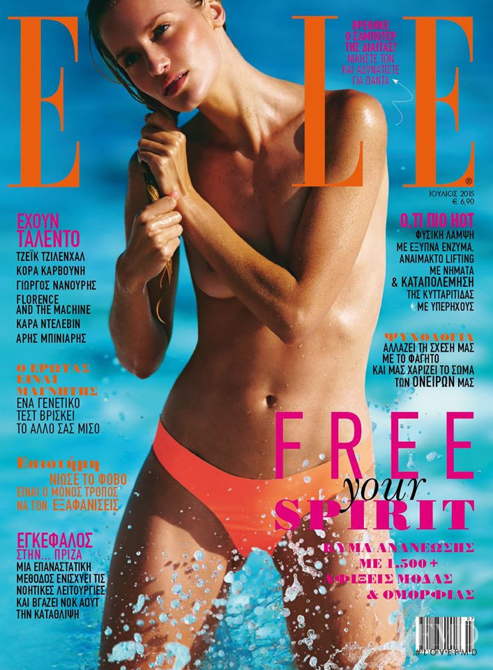 Linda Vojtova featured on the Elle Greece cover from June 2015