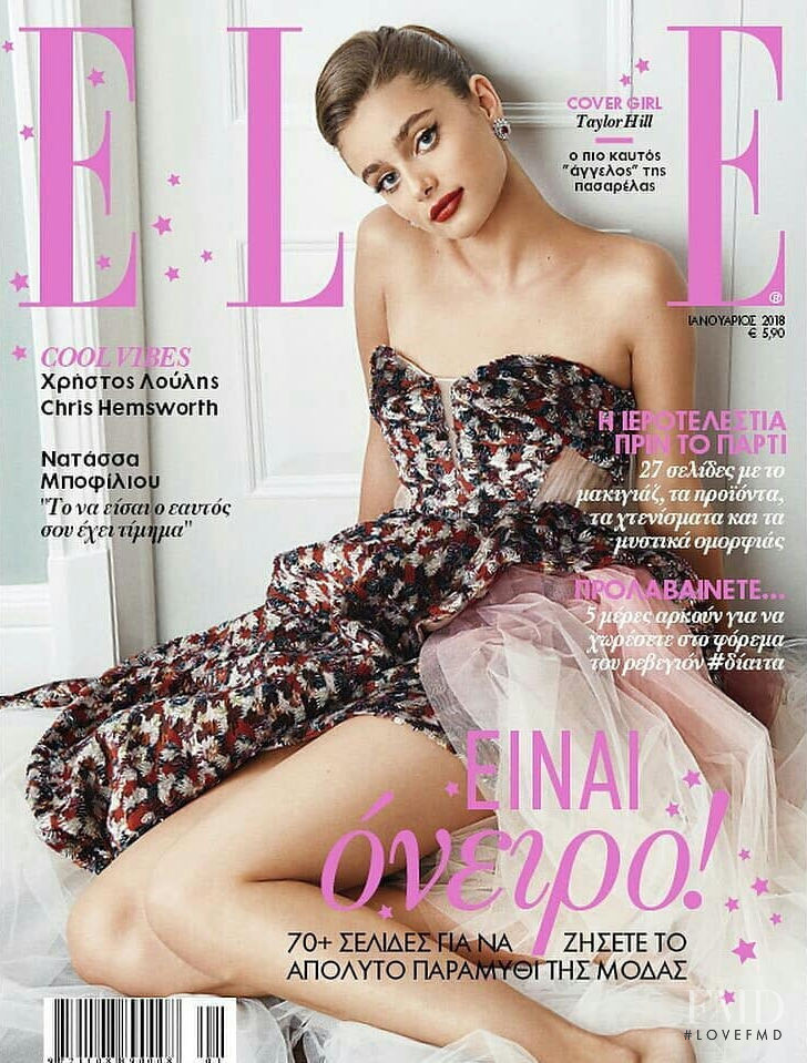 Taylor Hill featured on the Elle Greece cover from January 2018