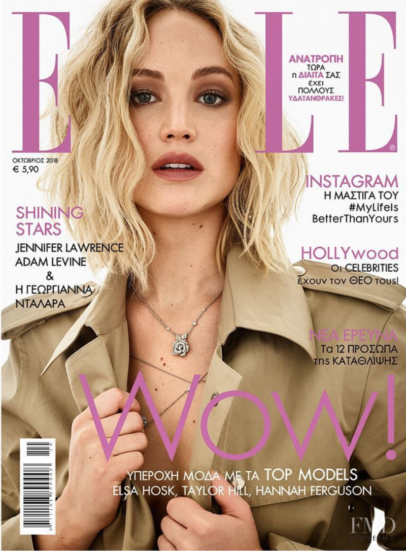 Jennifer Lawrence featured on the Elle Greece cover from October 2018