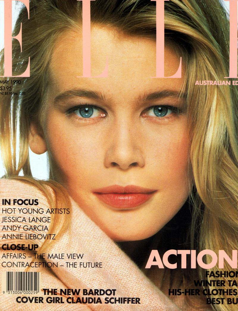 Claudia Schiffer featured on the Elle Australia cover from May 1990