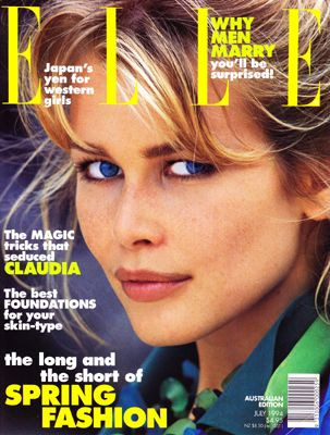 Claudia Schiffer featured on the Elle Australia cover from July 1994