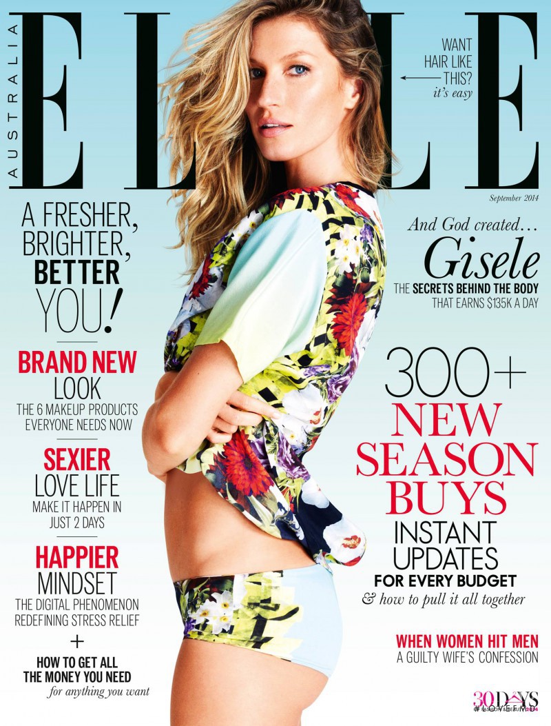 Gisele Bundchen featured on the Elle Australia cover from September 2014