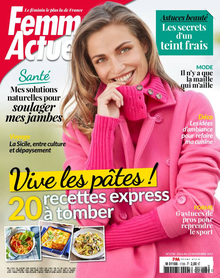 Aude-Jane Deville featured on the Femme Actuelle cover from November 2017