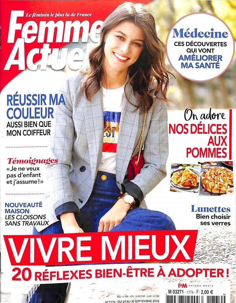 Stéphanie Thais Garcia featured on the Femme Actuelle cover from September 2018