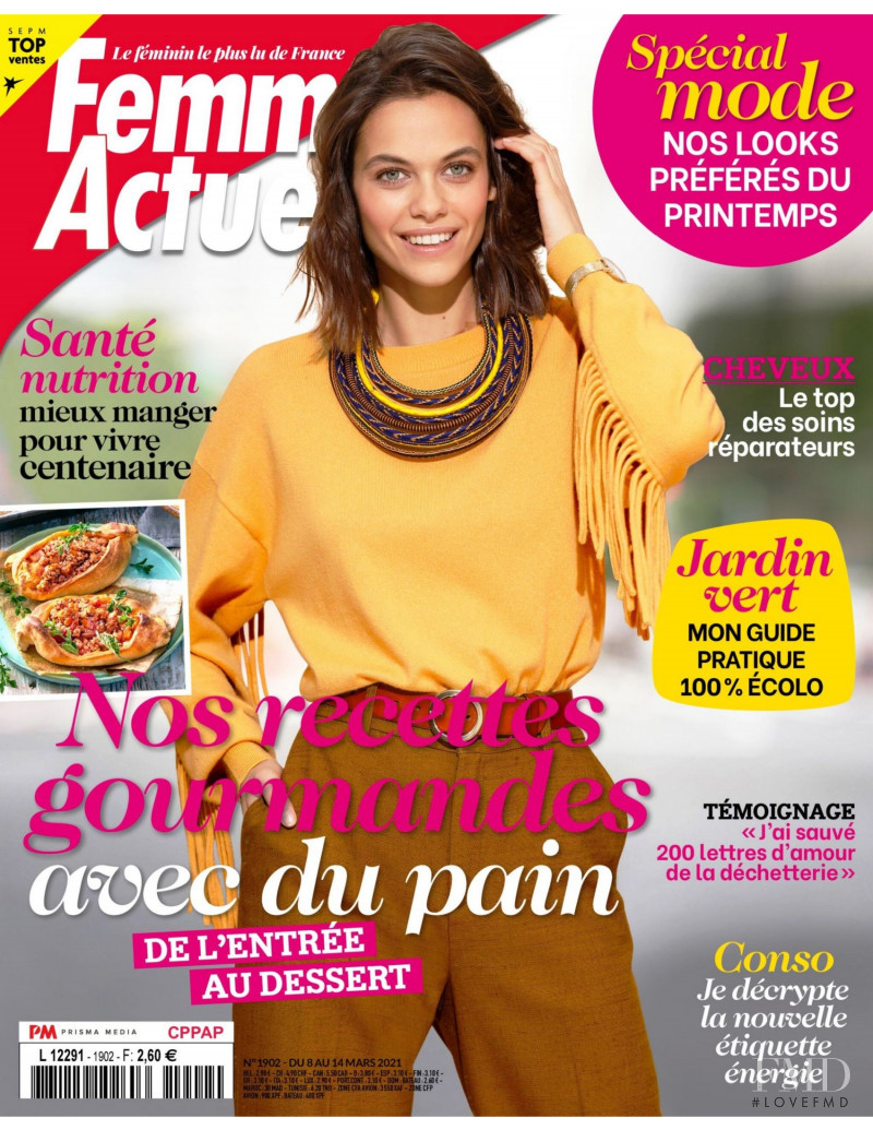 Anna Kindalova featured on the Femme Actuelle cover from March 2021