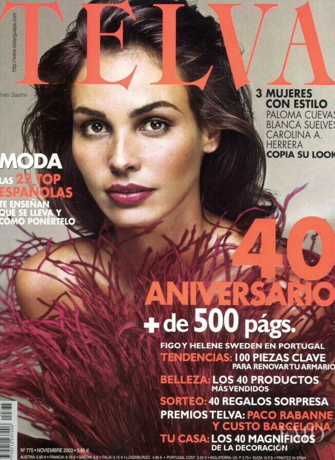 Ines Sastre featured on the Telva cover from November 2003