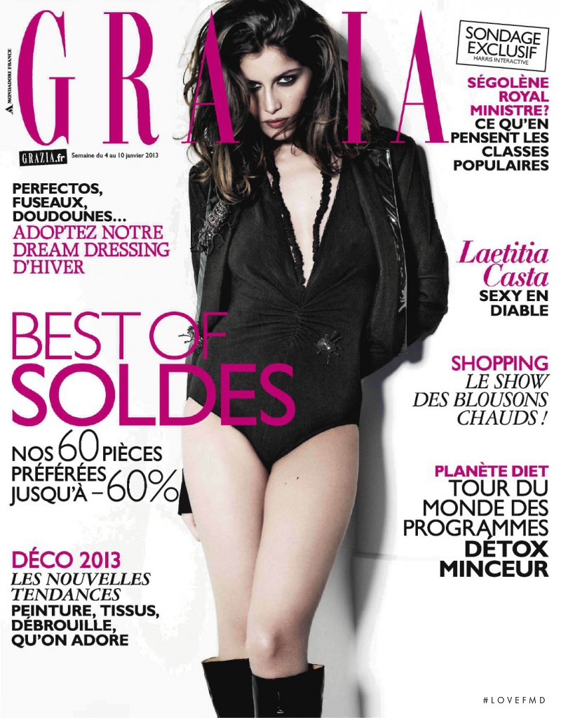 Laetitia Casta featured on the Grazia France cover from January 2013