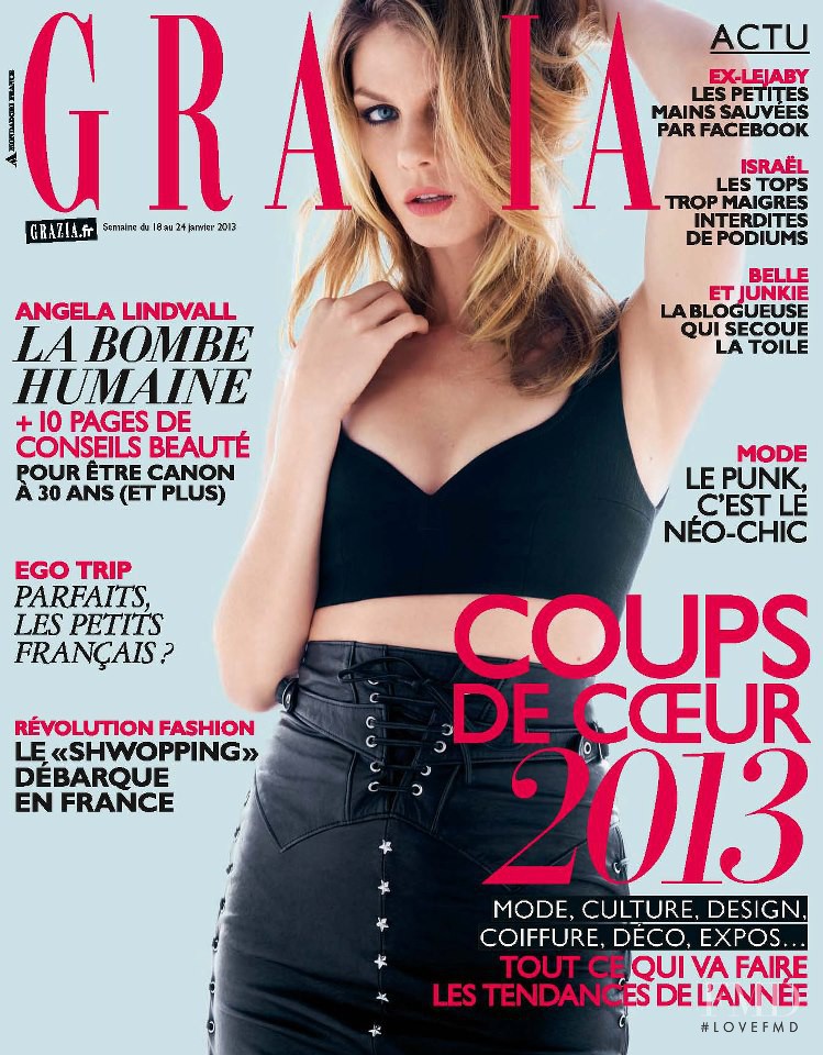 Angela Lindvall featured on the Grazia France cover from January 2013