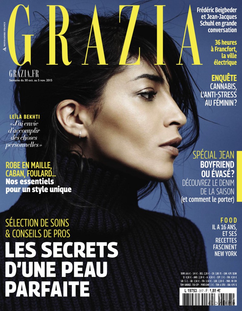 Leila Bekhti featured on the Grazia France cover from October 2015