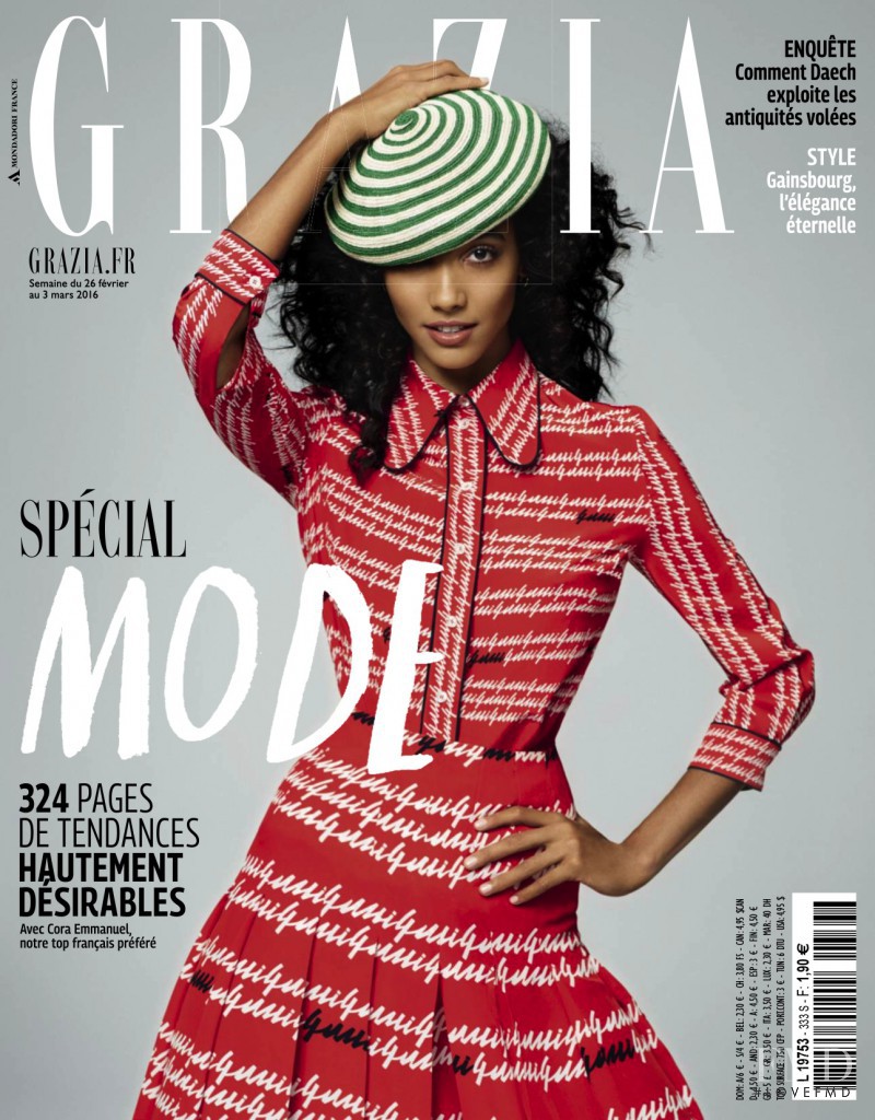 Cora Emmanuel featured on the Grazia France cover from March 2016