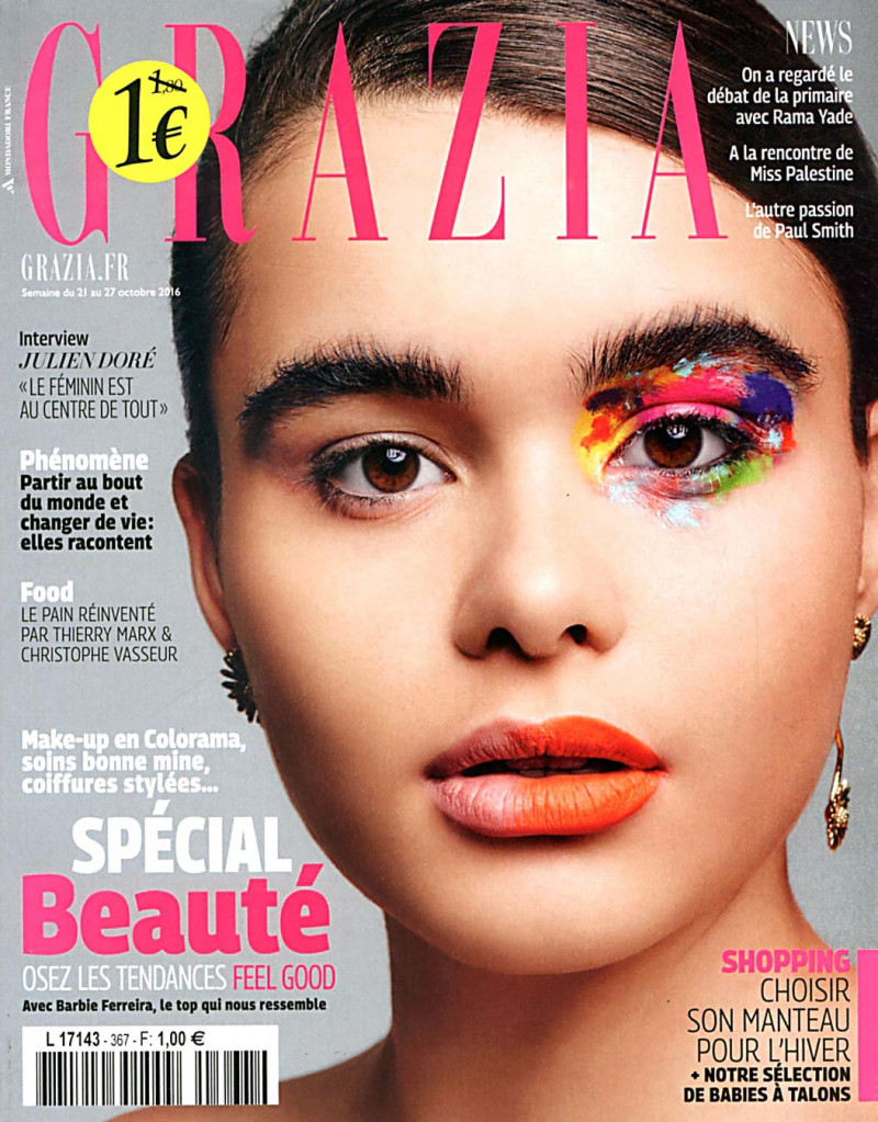Barbie Ferreira featured on the Grazia France cover from October 2016