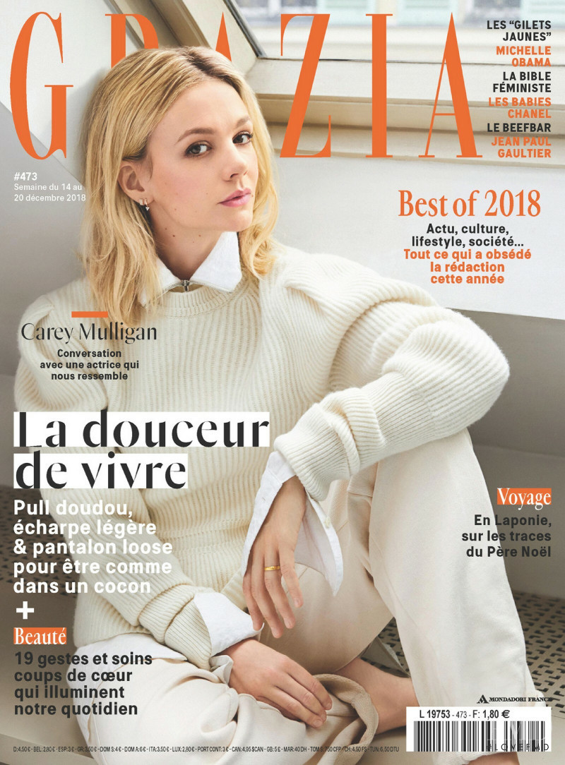 Carey Mulligan featured on the Grazia France cover from December 2018