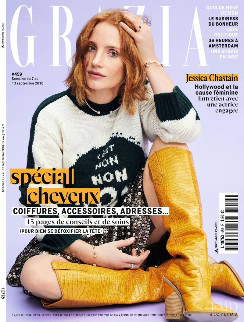 Jessica Chastain featured on the Grazia France cover from September 2018