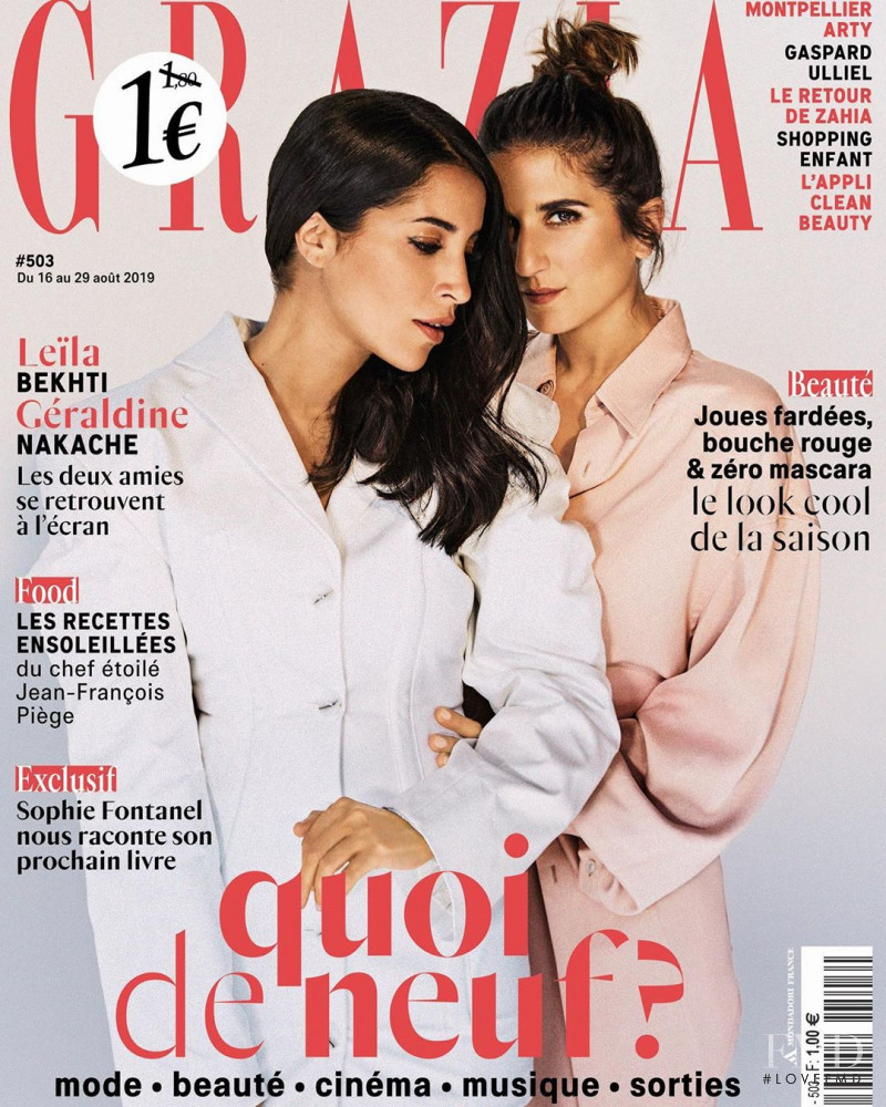 Leila Bekhti, Geraldine Nakach featured on the Grazia France cover from August 2019