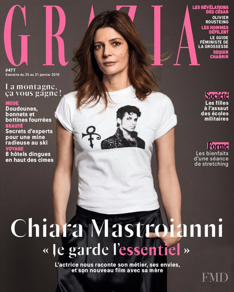 Chiara Mastroianni featured on the Grazia France cover from January 2019