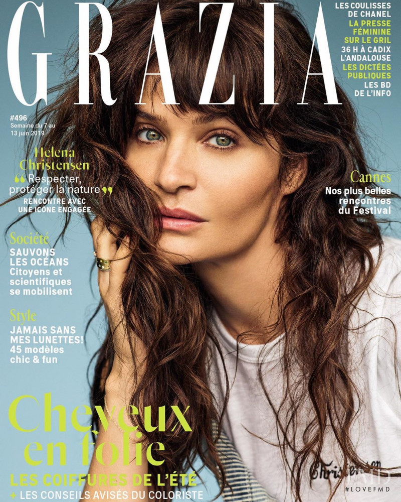 Helena Christensen featured on the Grazia France cover from June 2019