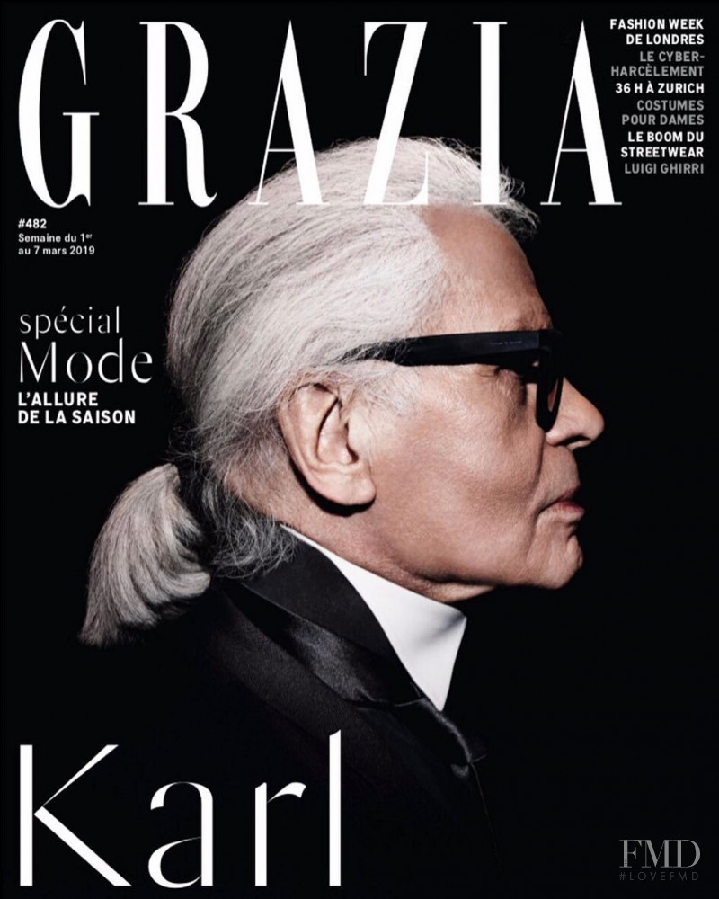 Karl Lagerfeld featured on the Grazia France cover from March 2019