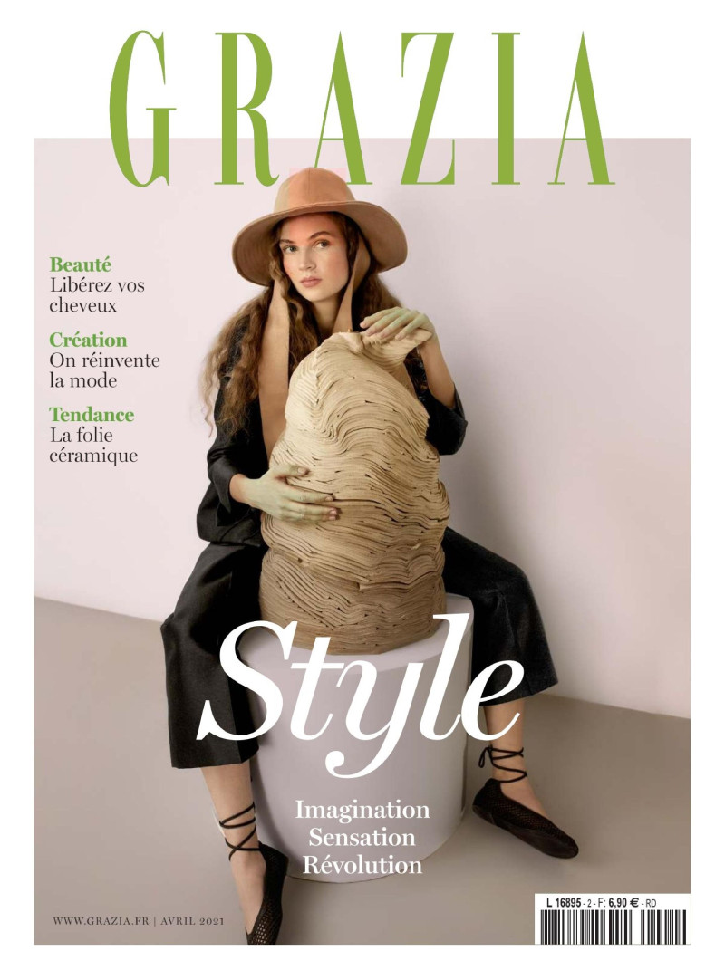 Adrienne Juliger featured on the Grazia France cover from April 2021