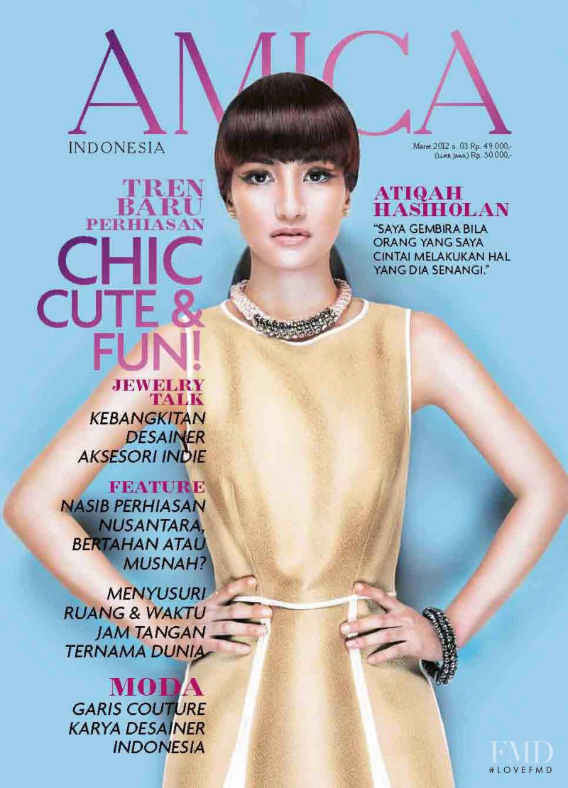 Atiqah Hasiholan featured on the AMICA Indonesia cover from March 2012