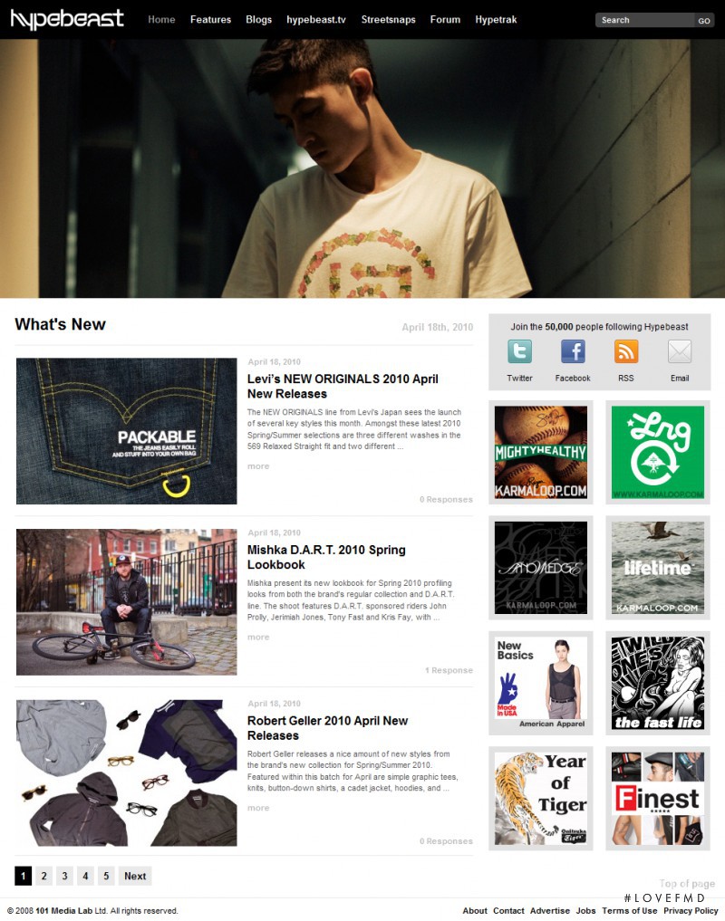  featured on the Hypebeast.com screen from April 2010