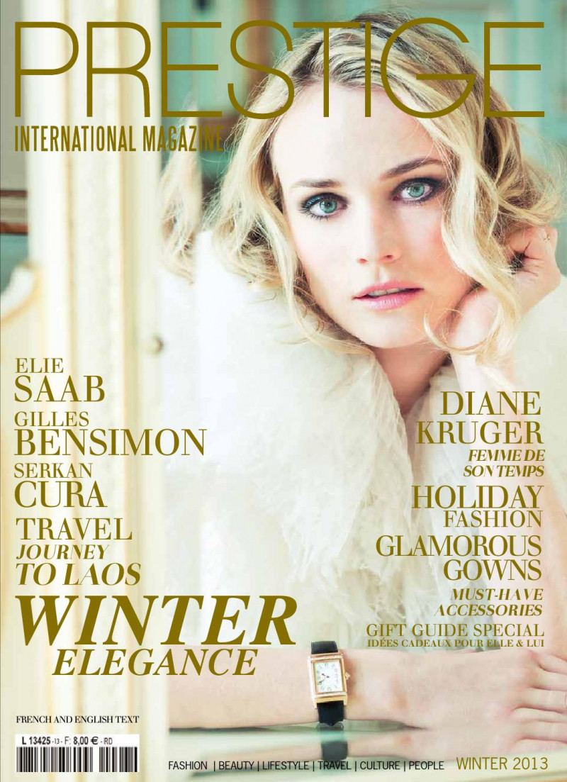 Diane Heidkruger featured on the Prestige International Magazine cover from December 2013