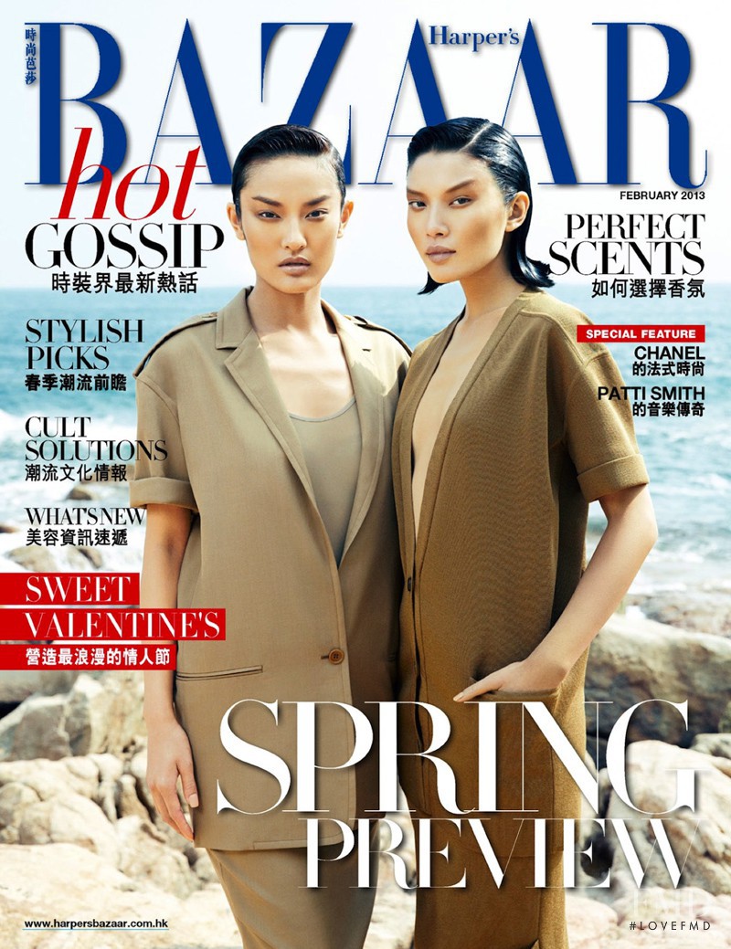 Masha Gu, Wang Meng Ya featured on the Harper\'s Bazaar Hong Kong cover from February 2013