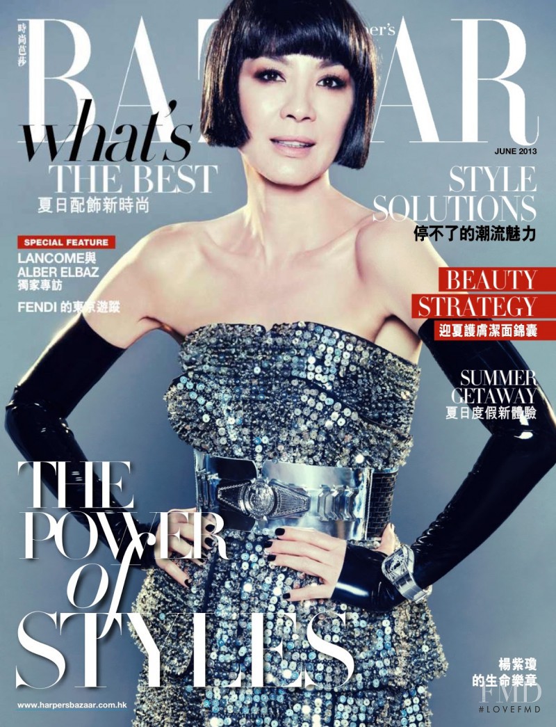 Michelle Yeoh featured on the Harper\'s Bazaar Hong Kong cover from June 2013