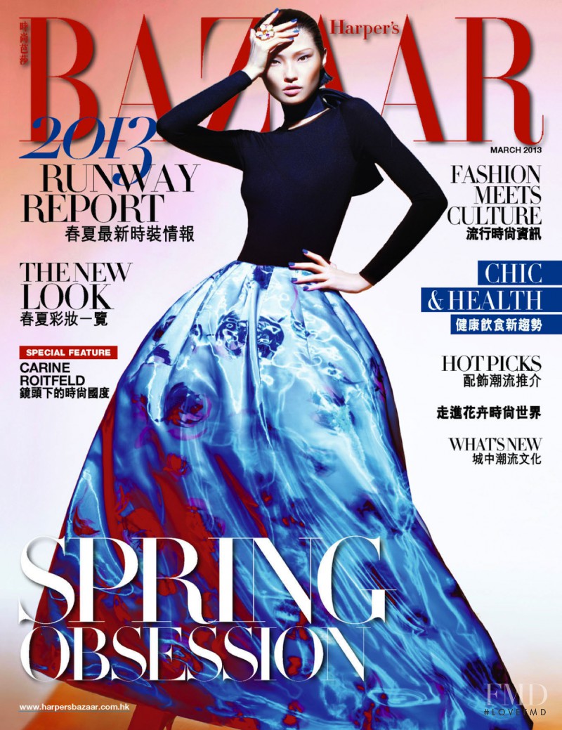 Xiao Wang (I) featured on the Harper\'s Bazaar Hong Kong cover from March 2013