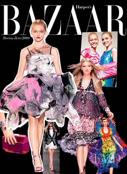 Lily Donaldson, Sasha Pivovarova featured on the Harper\'s Bazaar Russia cover from February 2008