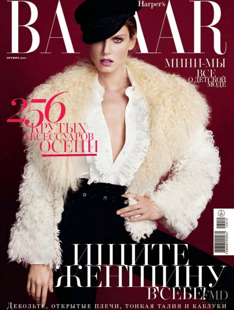 Angela Lindvall featured on the Harper\'s Bazaar Russia cover from October 2013