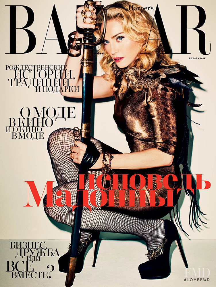 Madonna featured on the Harper\'s Bazaar Russia cover from January 2014