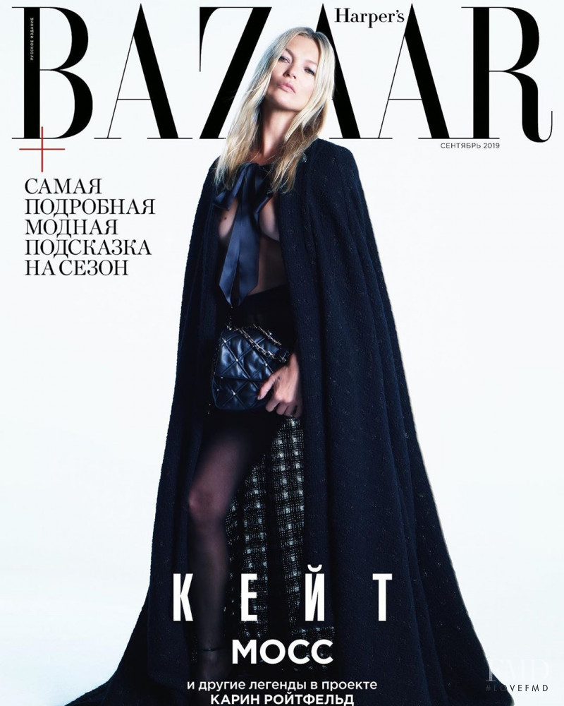 Kate Moss featured on the Harper\'s Bazaar Russia cover from September 2019