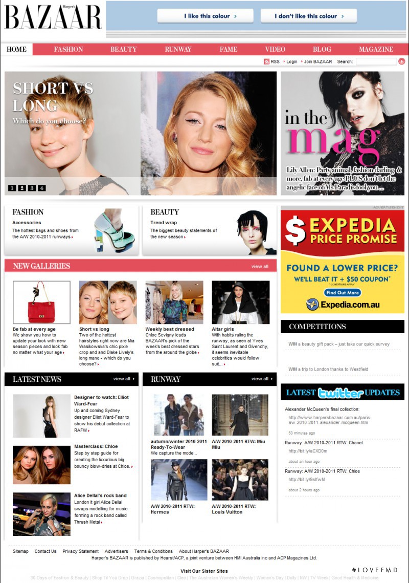  featured on the HarpersBazaar.com.au screen from April 2010