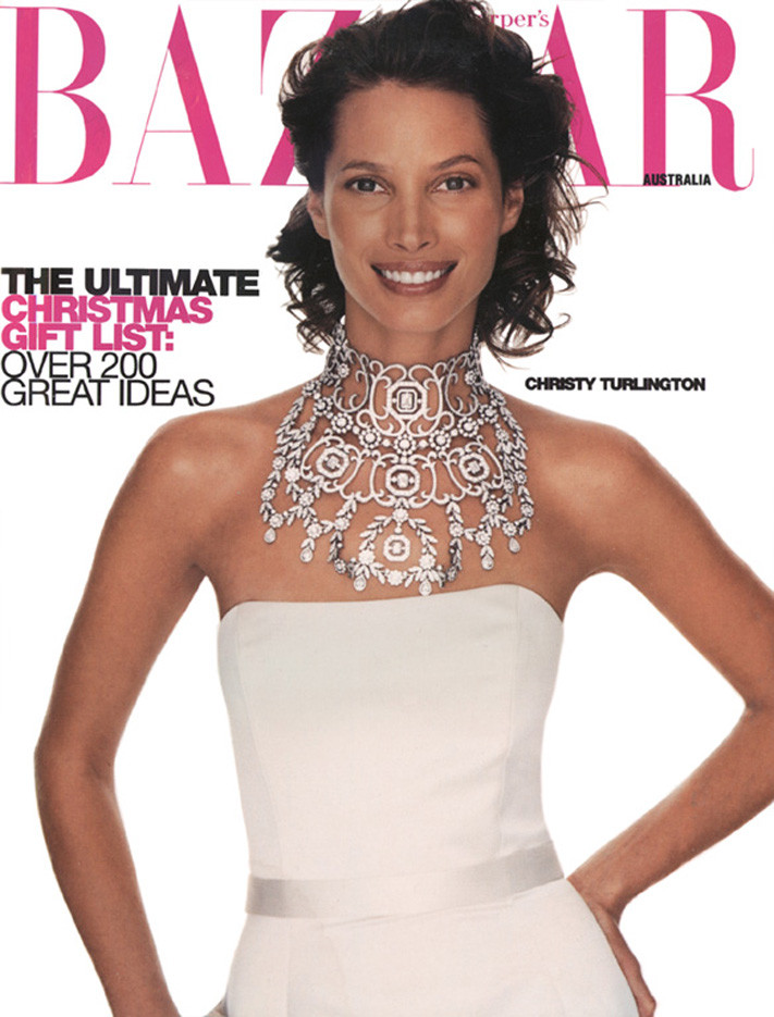 Christy Turlington featured on the Harper\'s Bazaar Australia cover from December 2000