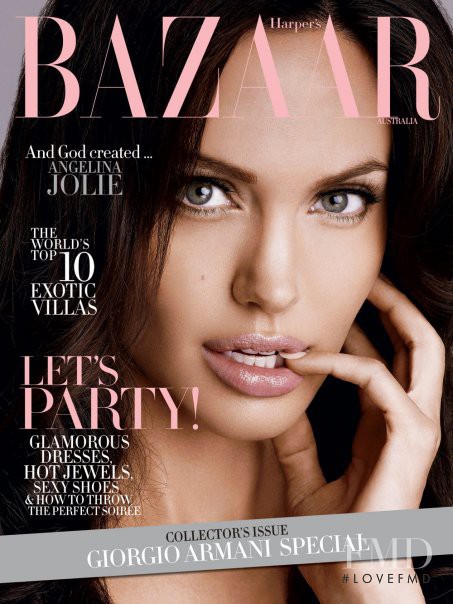 Angelina Jolie featured on the Harper\'s Bazaar Australia cover from December 2008