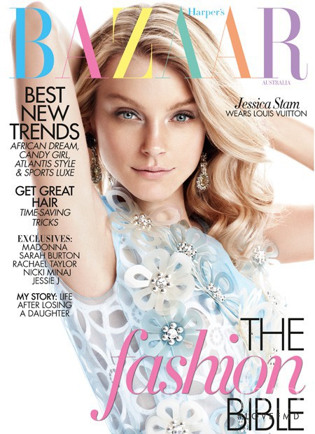 Jessica Stam featured on the Harper\'s Bazaar Australia cover from March 2012