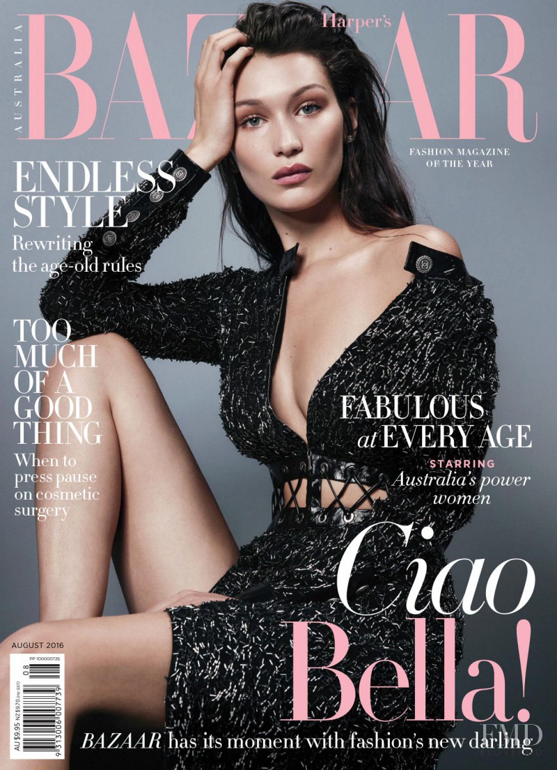 Bella Hadid featured on the Harper\'s Bazaar Australia cover from August 2016
