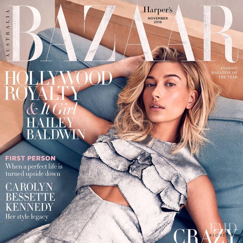 Hailey Baldwin Bieber featured on the Harper\'s Bazaar Australia cover from November 2016