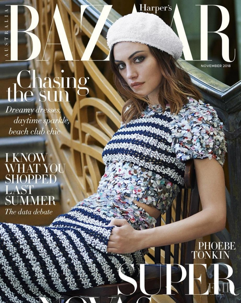 Phoebe Tonkin featured on the Harper\'s Bazaar Australia cover from November 2018