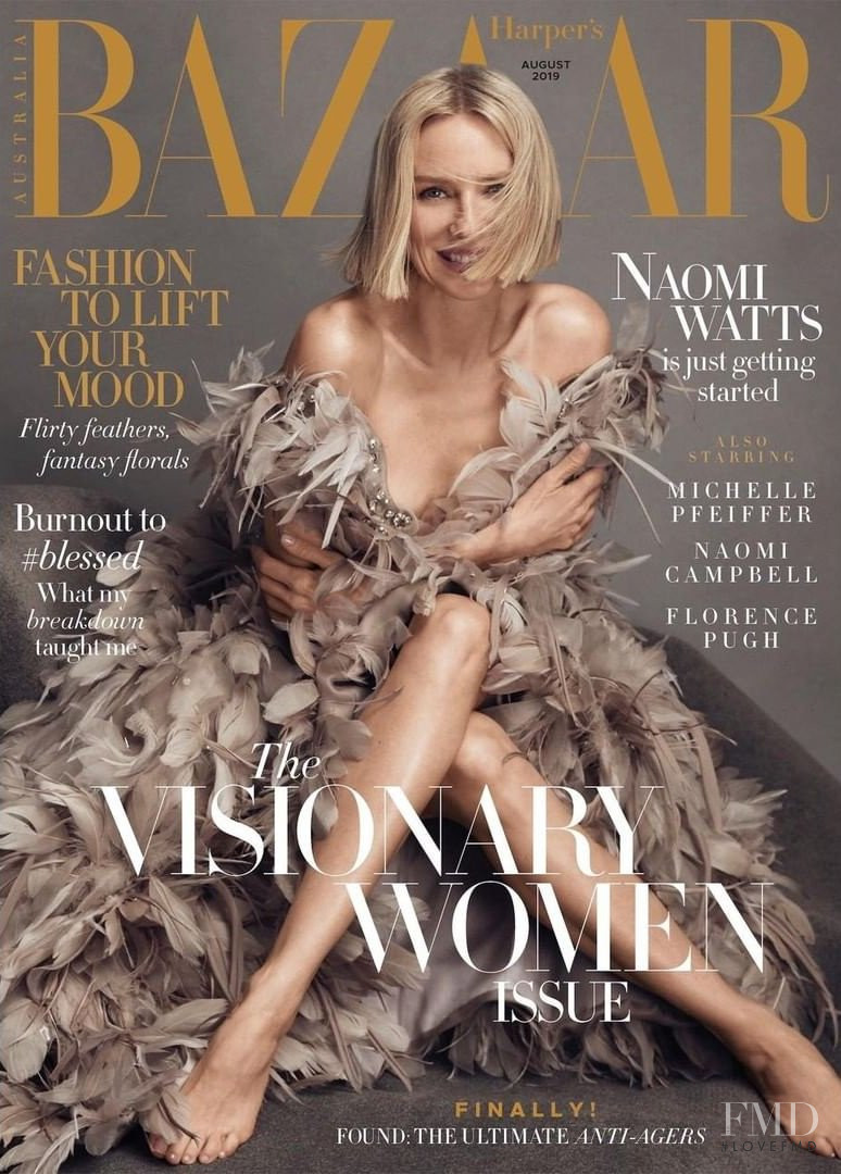 Naomi Watts featured on the Harper\'s Bazaar Australia cover from August 2019