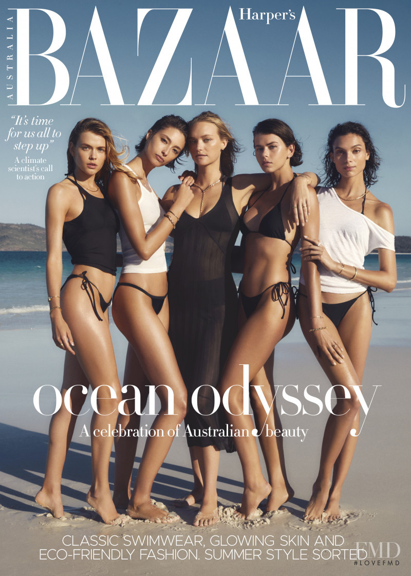 Gemma Ward, Alexandra Agoston-O\'Connor, Georgia Fowler, Victoria Lee, Charlee Fraser featured on the Harper\'s Bazaar Australia cover from December 2019