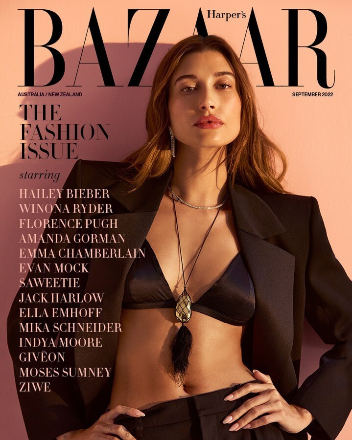 Hailey Baldwin Bieber featured on the Harper\'s Bazaar Australia cover from September 2022